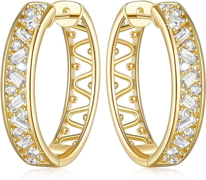 Gold Earrings 14K Gold Hoop Earrings for Women Diamond Hoop Earrings for Women Gold Earrings for ... | Amazon (US)