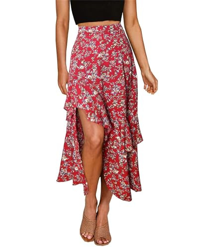 BTFBM Women 2026 Spring Summer Long Skirts Dress Boho Floral Elastic Waist Split Ruffle High Low ... | Amazon (US)
