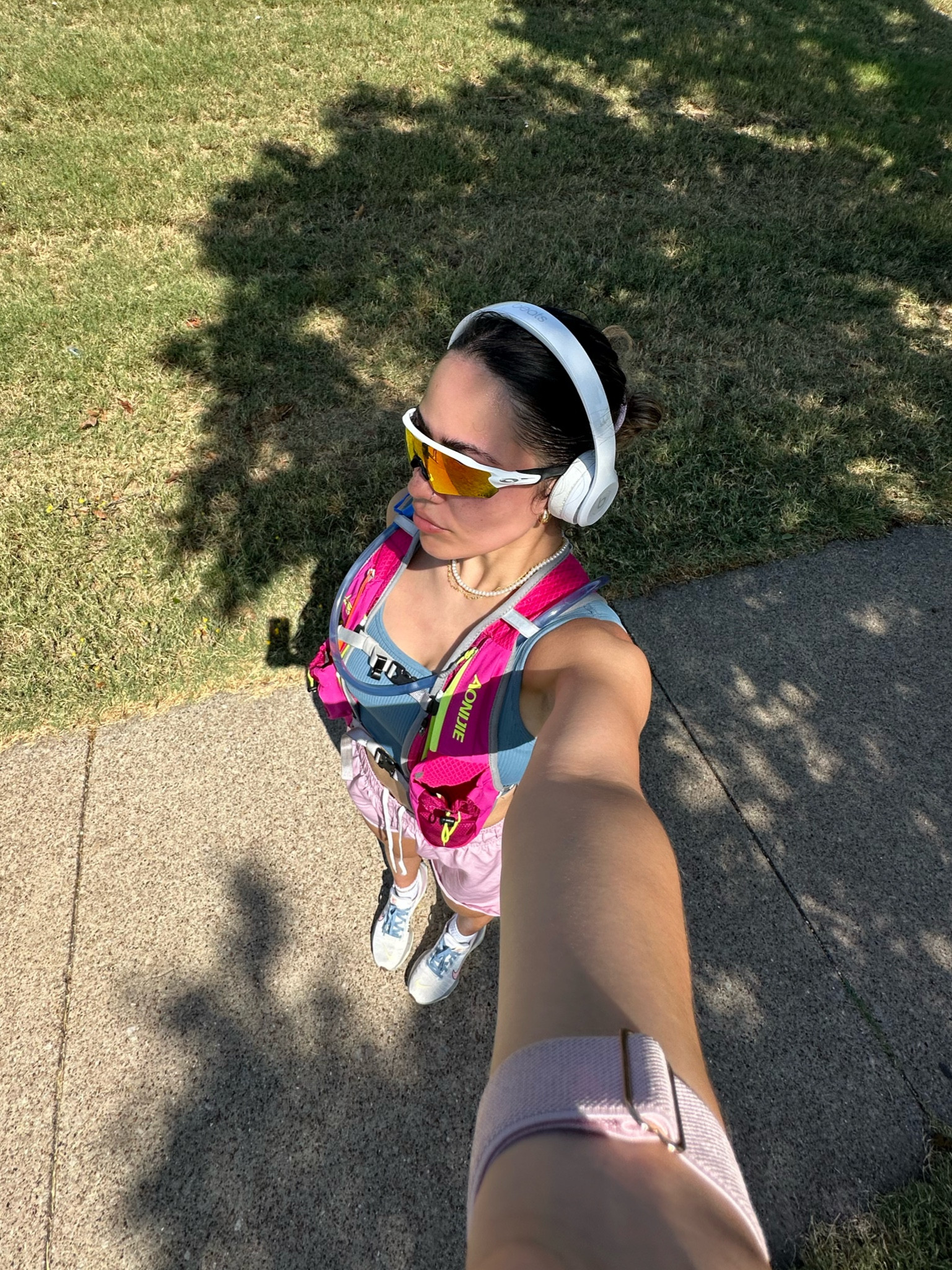 Running girly, running vest, pink aesthetic, running shorts, oakleys, 

#LTKFitness #LTKActive #LTKxNSale
