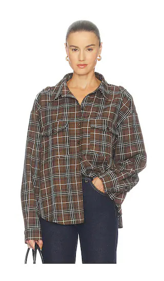 Leya Shirt in Green Olive Check | Revolve Clothing (Global)
