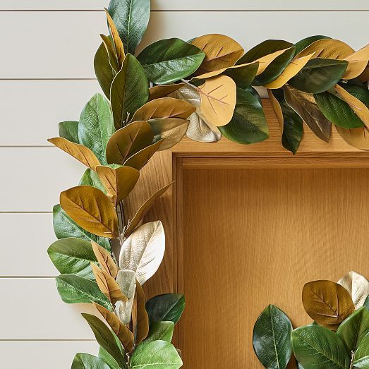 Faux Metallic Magnolia Wreath & Garland | West Elm (US)