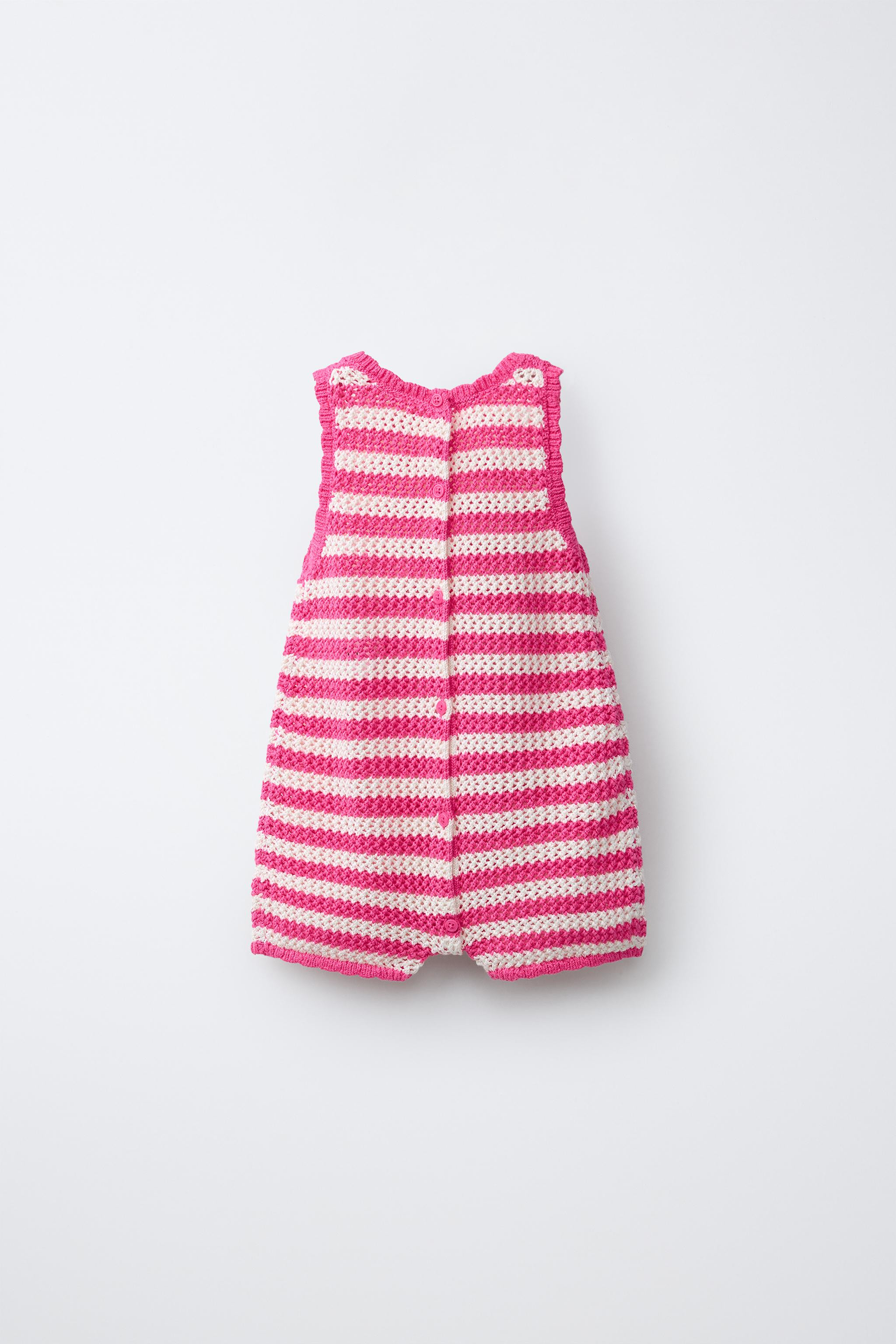 STRIPED KNIT OVERALLS WITH FLORAL PATCH | Zara US