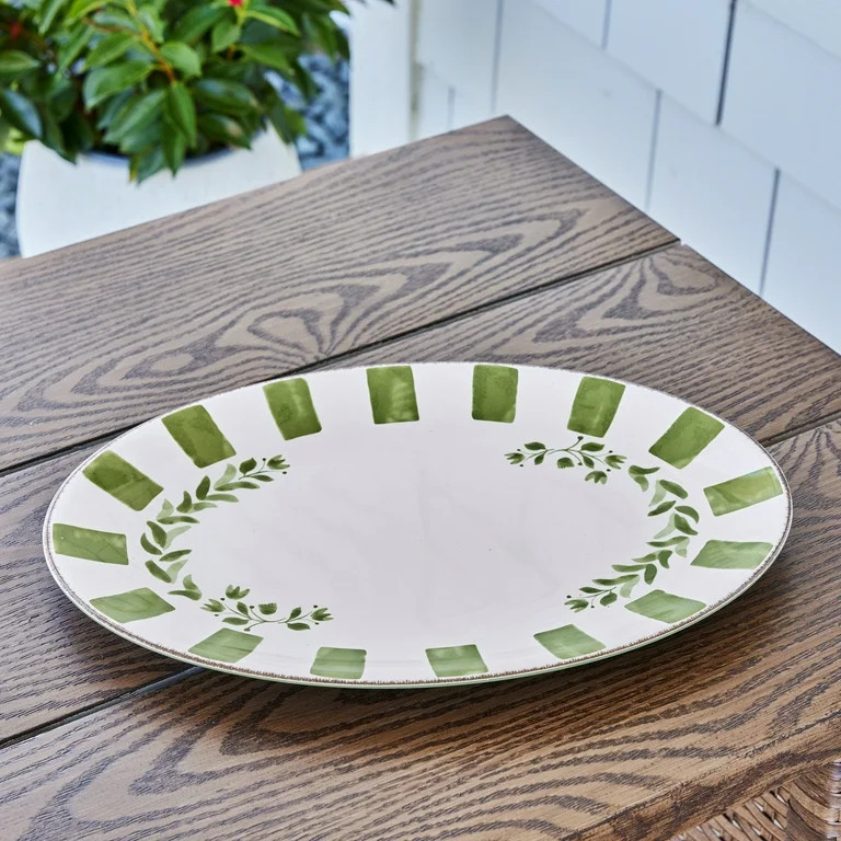 Better Homes & Gardens 18-inch Oval Bamboo Melamine Serving Tray, Green | Walmart (US)