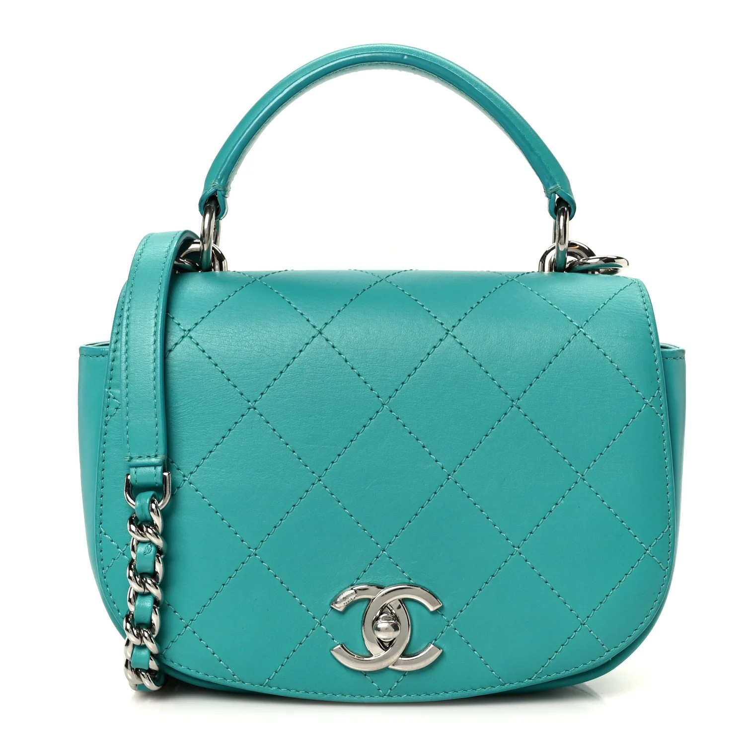 Chanel Calfskin Stitched Small Ring My Bag Flap Crossbody Turquoise 1866477 | FASHIONPHILE (US)