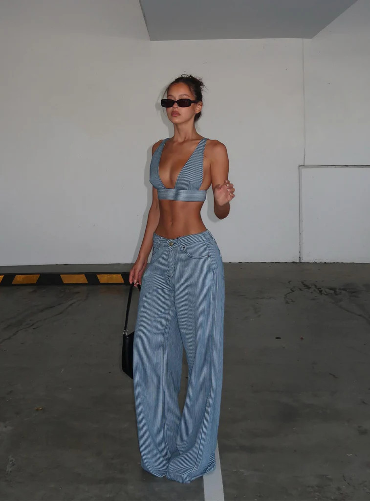 Eivissa Baggy Jeans Blue Denim Stripe | Princess Polly US