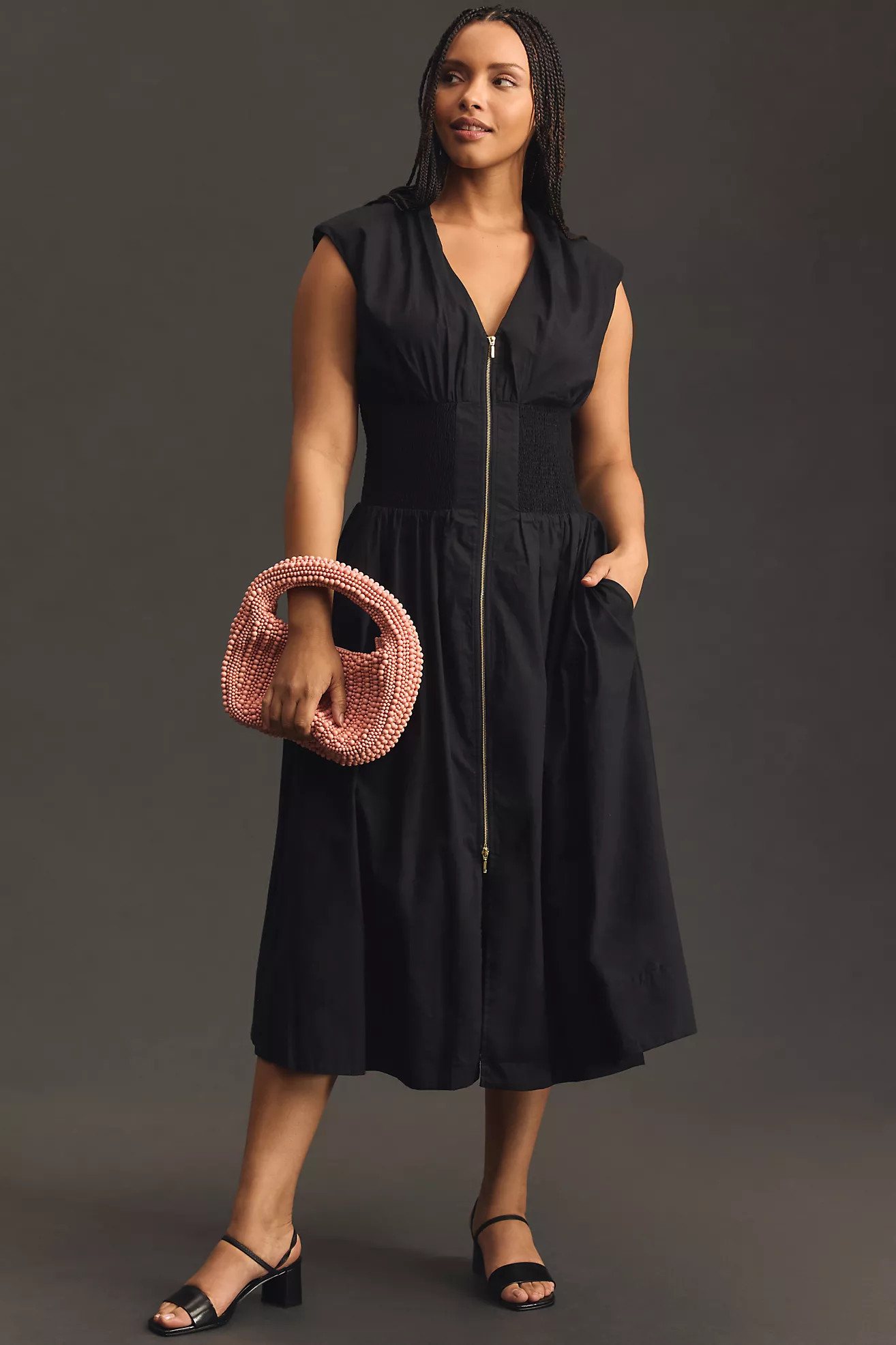 The Tommie Cap-Sleeve Smocked Front-Zip Shirt Dress | Anthropologie (US)