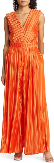 Thena Sleeveless Pleated Satin Jumpsuit | Nordstrom