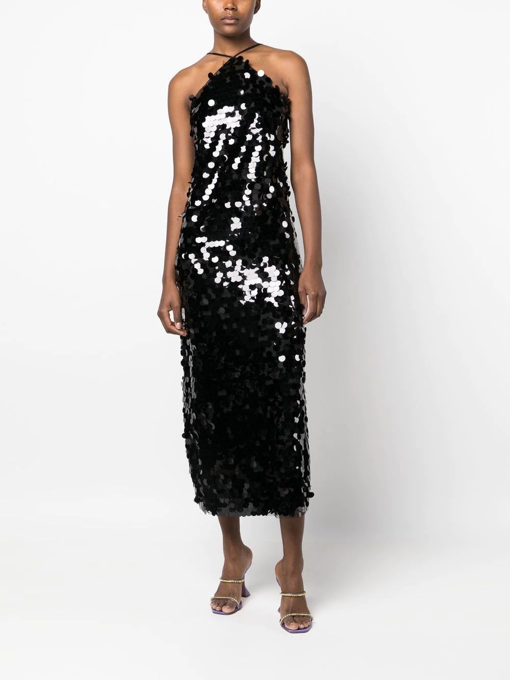 ROTATE Sequin Halterneck Midi Dress - Farfetch | Farfetch Global