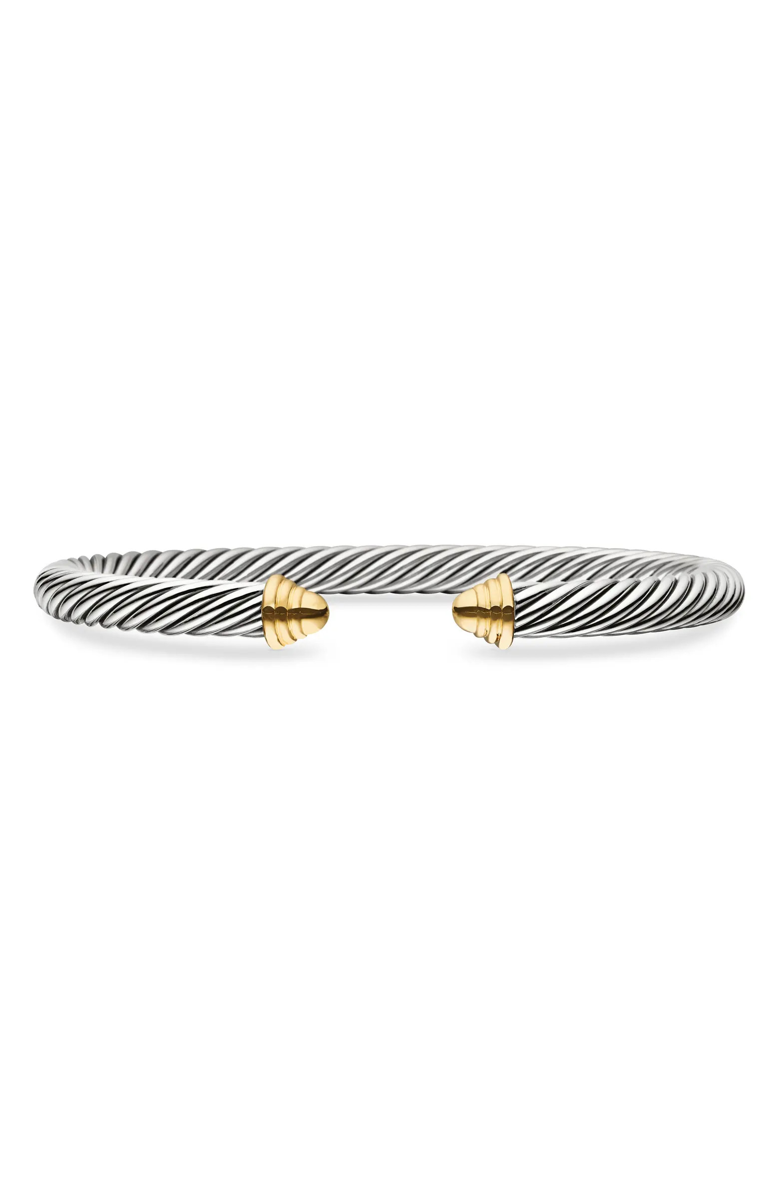 Classic Cable Bracelet in Sterling Silver with 14K Yellow Gold Domes, 5mm | Nordstrom