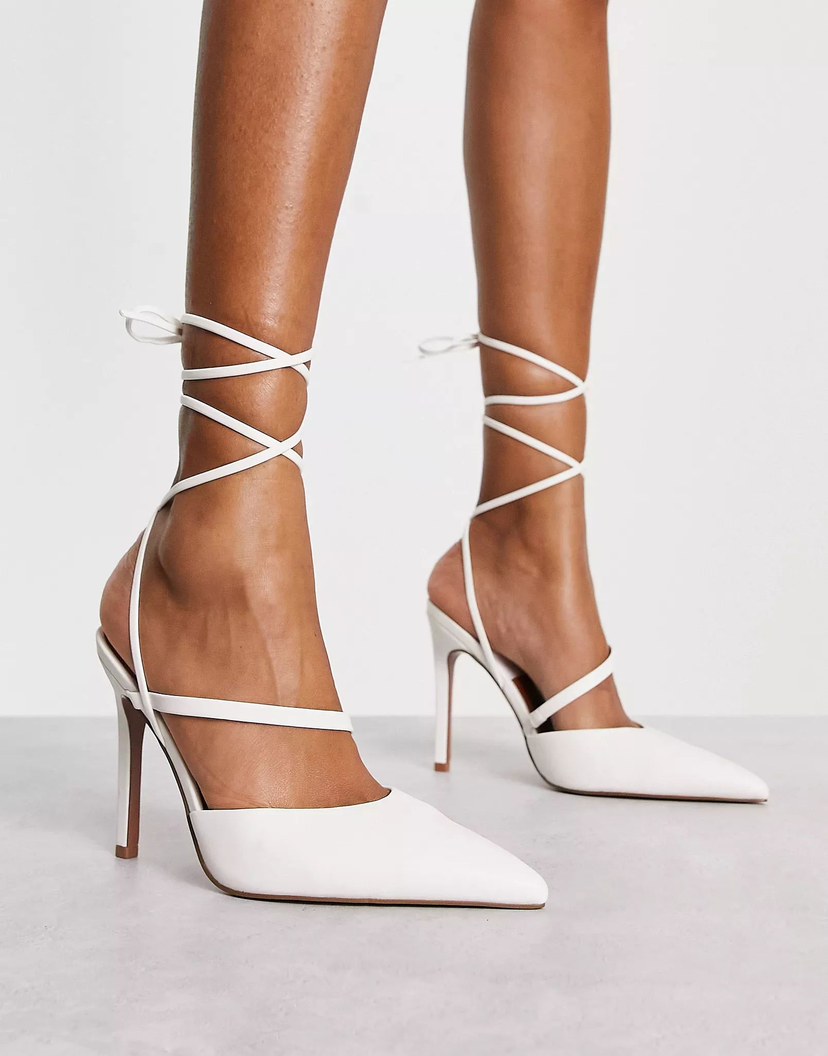 ASOS DESIGN Pride tie leg high heeled shoes in white | ASOS (Global)