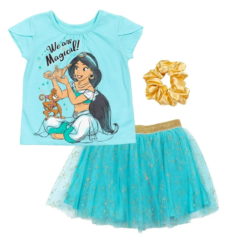 Disney Princess Jasmine Toddler Girls T-Shirt Skirt and Scrunchie 3 Piece Outfit Set Toddler to B... | Walmart (US)