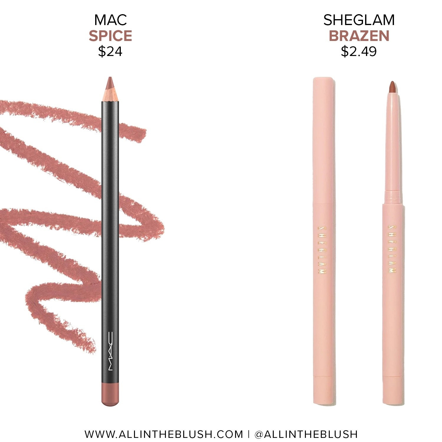 Affordable alternative for MAC ‘Spice’ Lip Pencil: SheGlam ‘Brazen’ Lip Liner

#LTKBeauty #LTKSaleAlert #LTKgrwm