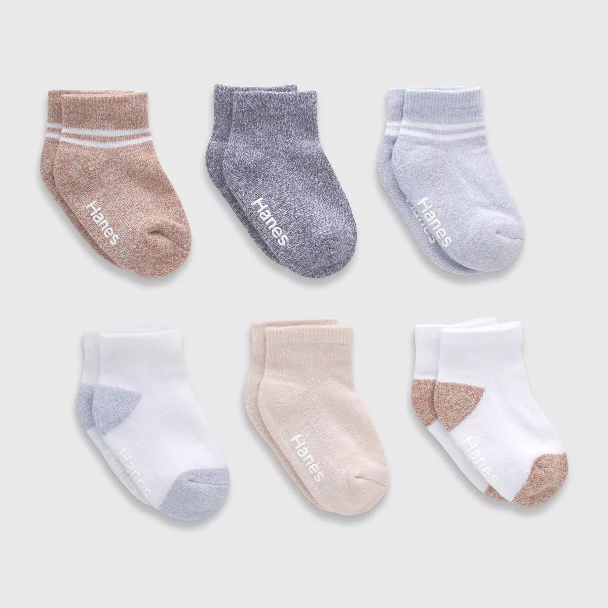 Hanes Toddler Boys' 6pk PURE Comfort with Organic Cotton Solid Ankle Socks - White/Gray | Target