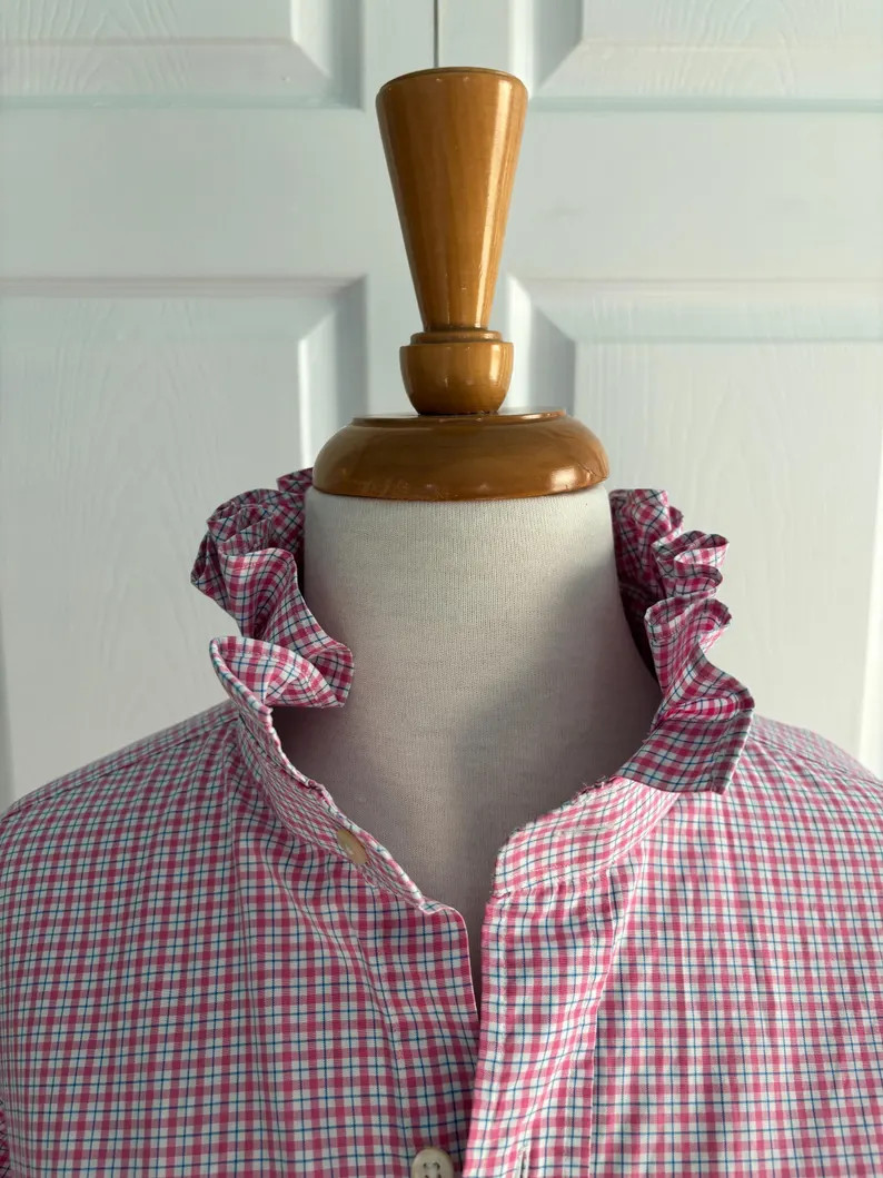 Block Island Plaid Button Ruffle Collar Button Down Shirt - Etsy | Etsy (Global)