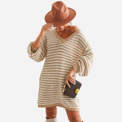 Women's Striped Long Sleeve V Neck Sweater Dress - Cupshe | Target