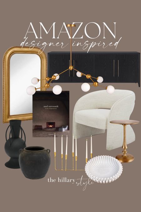 Amazon designer inspired!

Mirror. Chandelier. Sideboard cabinet. Accent chair. Side table. Bowl. Candle holders. Vases. Book. Amazon home. Amazon decor. 

#LTKhome #LTKsalealert #LTKstyletip