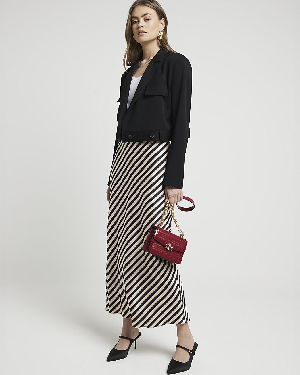 Beige satin stripe maxi skirt | River Island (UK & IE)