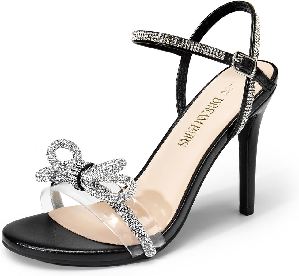 DREAM PAIRS Women's Heels Round Toe Rhinestone Double Bowknots Sparkly Stilettos Heeled Sandals S... | Amazon (US)