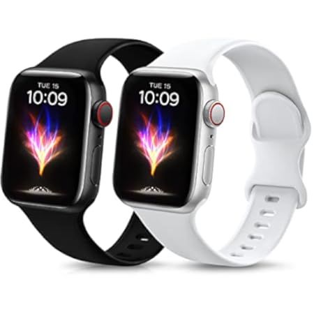 OUHENG 2 Pack Sport Band Compatible with Apple Watch Band 41mm 40mm 38mm 45mm 44mm 42mm, Soft Silico | Amazon (US)