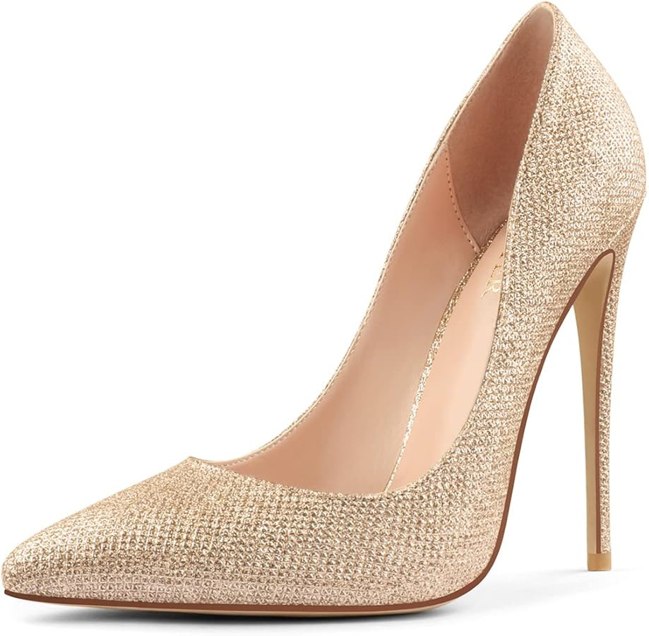 COLETER Women's Sexy Pointed Toe High Heels,4.72 inch/12cm Patent Leather Pumps,Wedding Dress Sho... | Amazon (US)