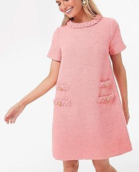 Laosiros Women's Tweed Jackie Dress Casual Short Sleeves Business Party Vintage Work Mini Dress | Amazon (US)