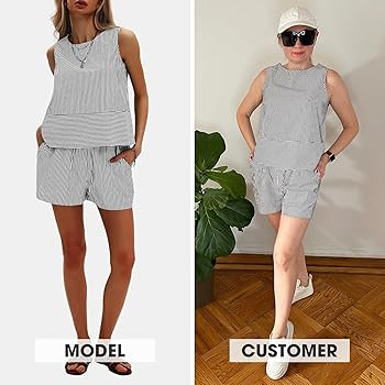 Amazon.com: EXLURA Womens 100% Cotton Two Piece Sets Summer Outfits Casual Sleeveless Tank Top Ma... | Amazon (US)
