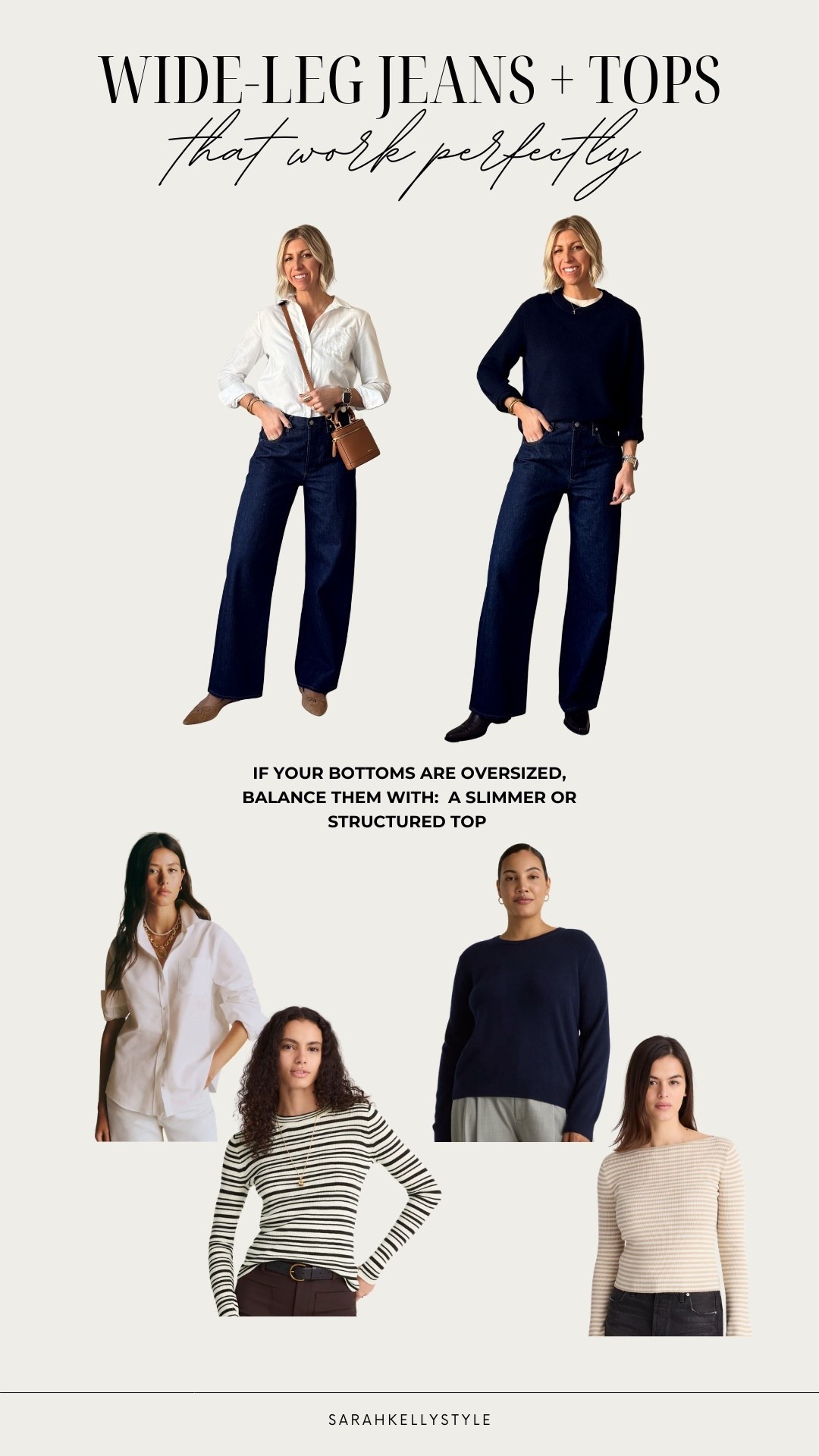 Wide leg jeans aren’t the problem - the proportion is. Here are my favorite tops to pair with wide leg jeans!

#LTKSeasonal #LTKootd #LTKgrwm