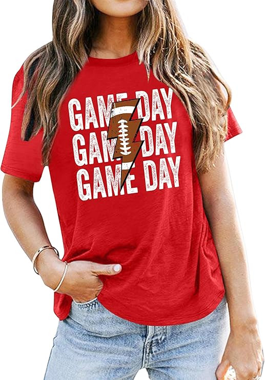 Game Day T Shirt Women Sunday Football Season Tee Vintage Bleached Shirt Letter Print Short Sleev... | Amazon (US)