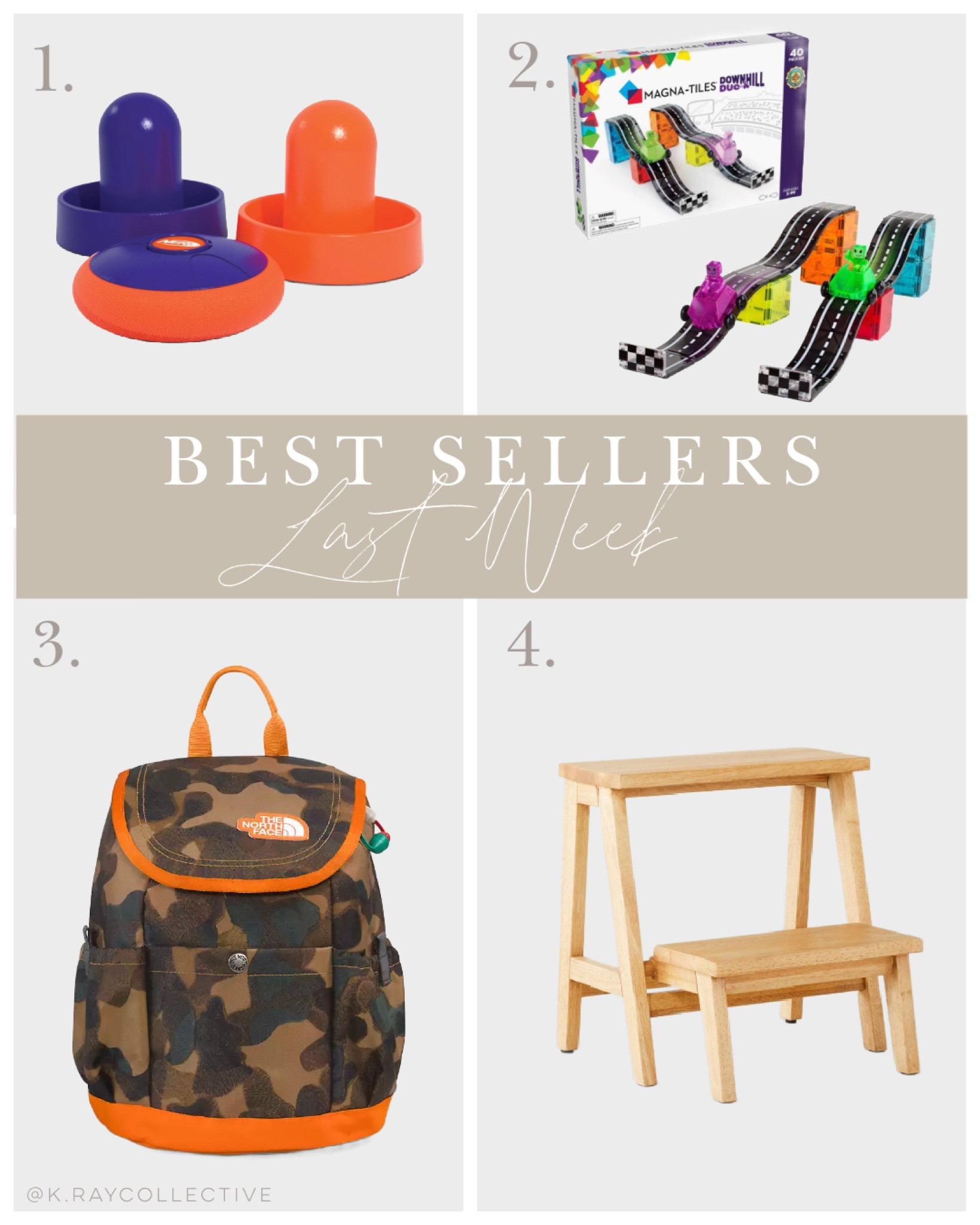 Here’s our best selling links from last week and kids and toys.
1. This awesome take anywhere and turn any table into an air hockey game set.
2. They always popular Magna tiles race car set.
3. The cutest little explorer backpack.
4. The best selling stepstool for kids with a fold up bottom step.

#KidsBackpacks #KidsStepstool #KidsGifts #GiftsForKids#GiftsForBoys #KidsToys



#LTKkids #LTKtravel #LTKfindsunder50