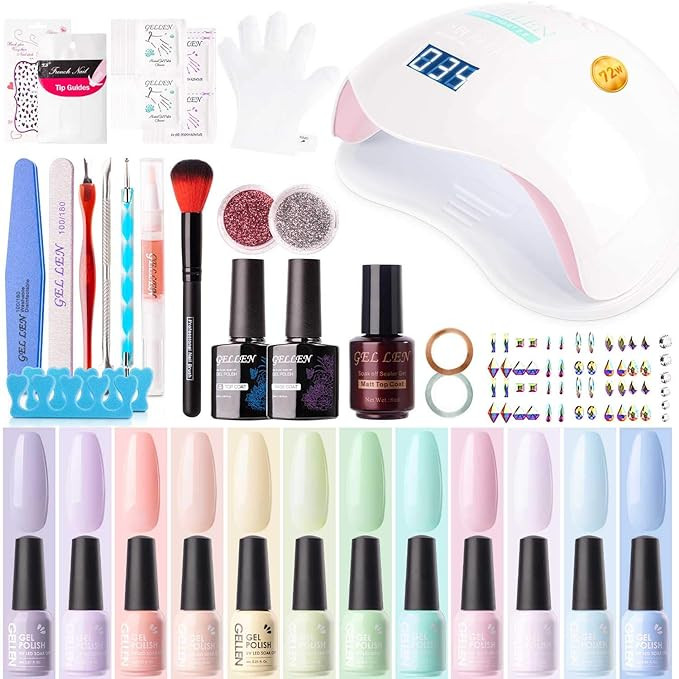 Gellen Gel Nail Polish Kit with U V LED Light 72W Nail Dryer, 12 Gel Nail Spring Summer Colors, N... | Amazon (US)