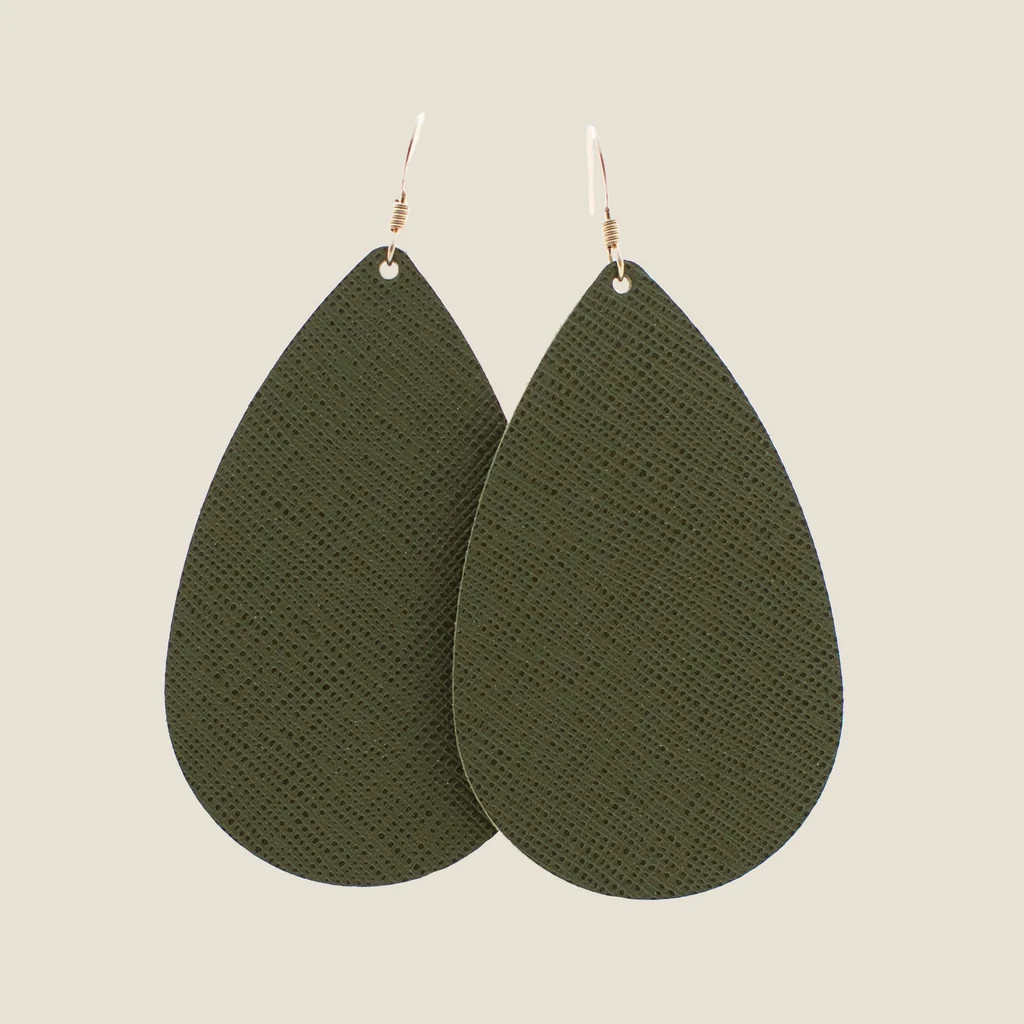 Green Fatigue Teardrops | Nickel and Suede