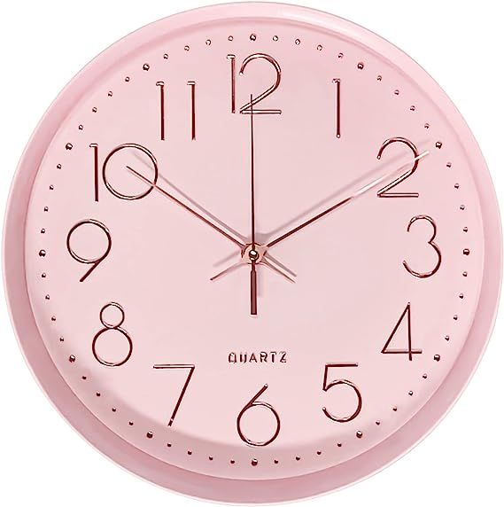 Wall Clock,12 in Non-Ticking Large Wall Clocks for Living Room,Battery Operated Pink Clock for Of... | Amazon (US)