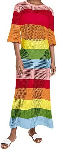 Women's Crochet Cover Ups for Bikini Swimsuit Half Sleeve Bathing Suit Rainbow Swimwear Long Beac... | Amazon (US)