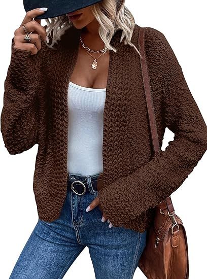 PRETTYGARDEN Open Front Fall Lightweight Cardigan Sweaters for Women Trendy 2024 Popcorn Knit Car... | Amazon (US)