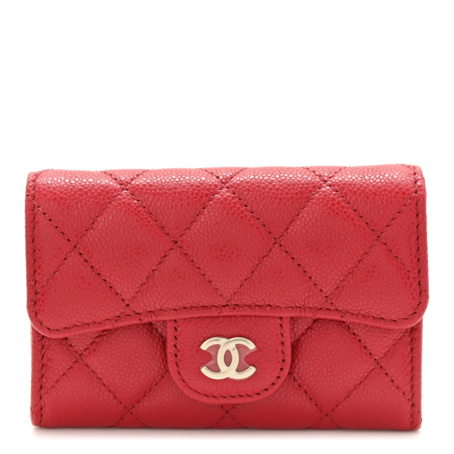 Caviar Quilted Flap Card Holder Wallet Red | FASHIONPHILE (US)
