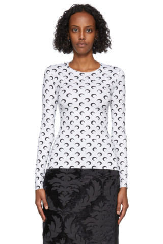 White Allover Moon Long Sleeve T-Shirt | SSENSE