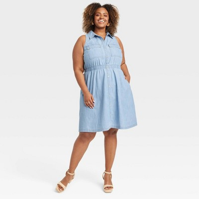 Women's Denim Mini Shirtdress - Ava & Viv™ Light Wash 4X | Target