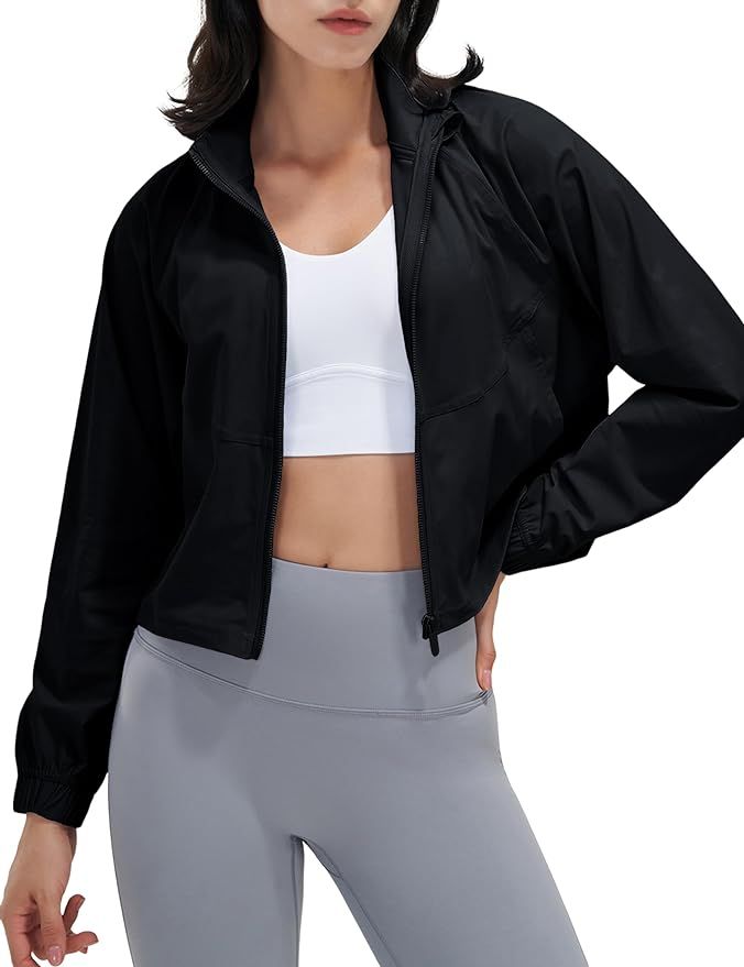 UANEO Womens Athletic Cropped Jacket Zip Up Long Sleeve Workout Tops Gym Yoga Running Sports Shir... | Amazon (US)