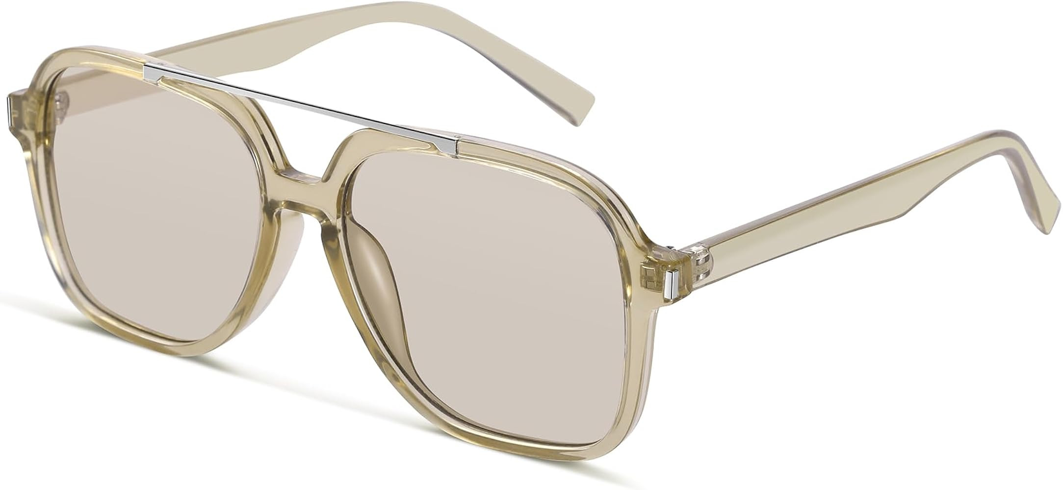 A LONG Trendy Aviator Sunglasses for Women Men Classic 70s Retro Double Bridge Square Pilot Sun g... | Amazon (US)