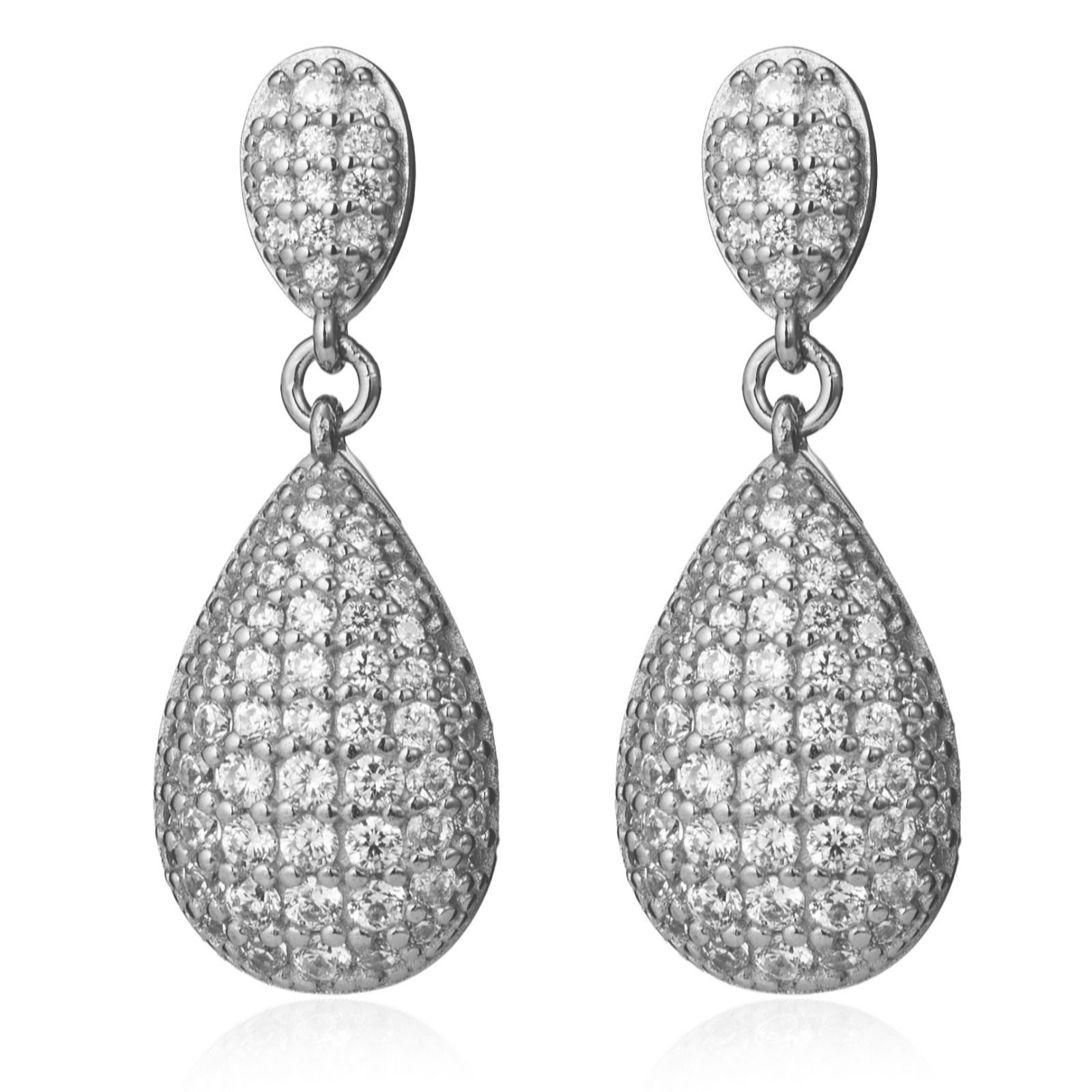 Diamonique 0.91ct tw Pave Drop Earrings Sterling Silver | QVC UK