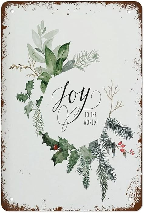 Metal Tin Sign Vintage Metal Signs Joy to The World Sign Christmas Religious Print Hymn Wall Art ... | Amazon (US)