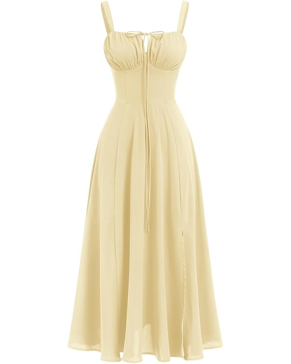 Women Floral Corset Dress Summer Dress 2024 Boho Flowy Slit Lace Up Midi Dresses Going Out A Line... | Amazon (US)