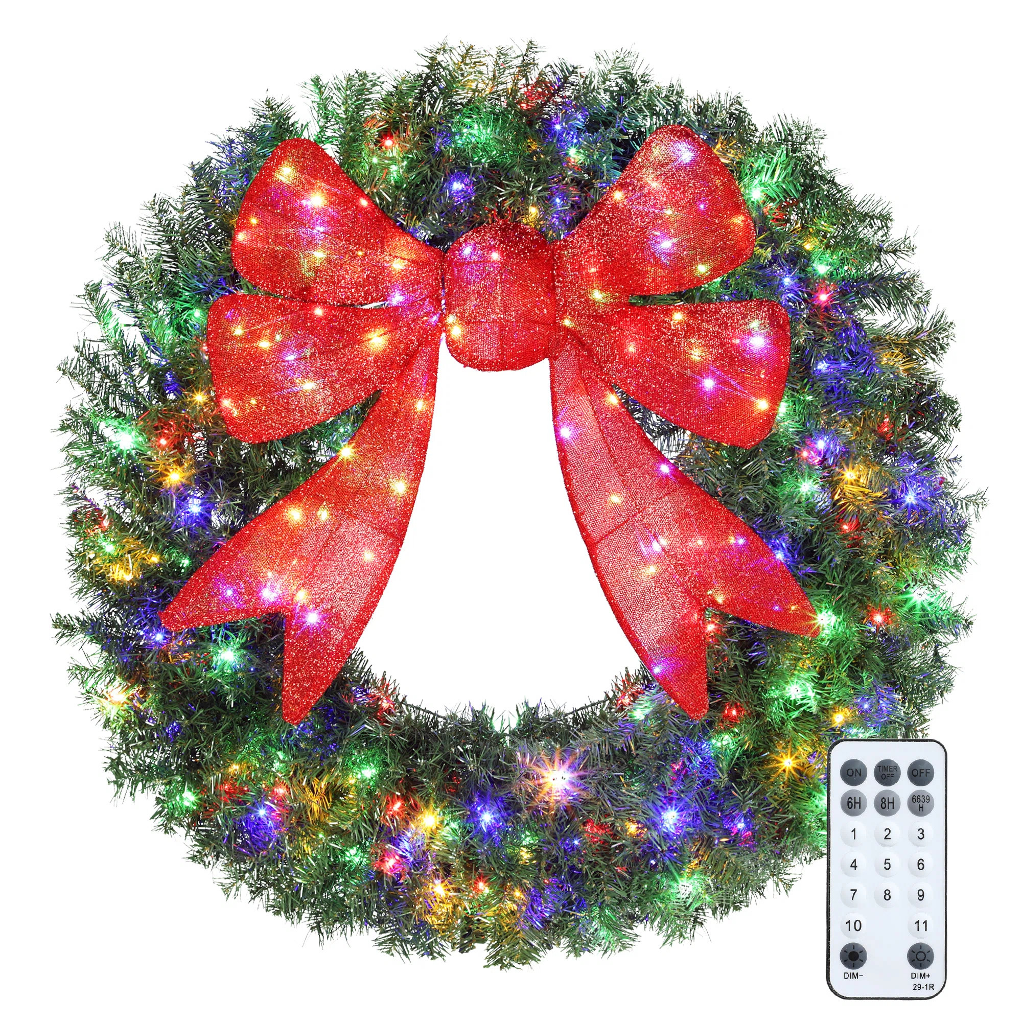 Pre-Lit Christmas Wreath for Front Door with 3D Red Bow | Wayfair North America