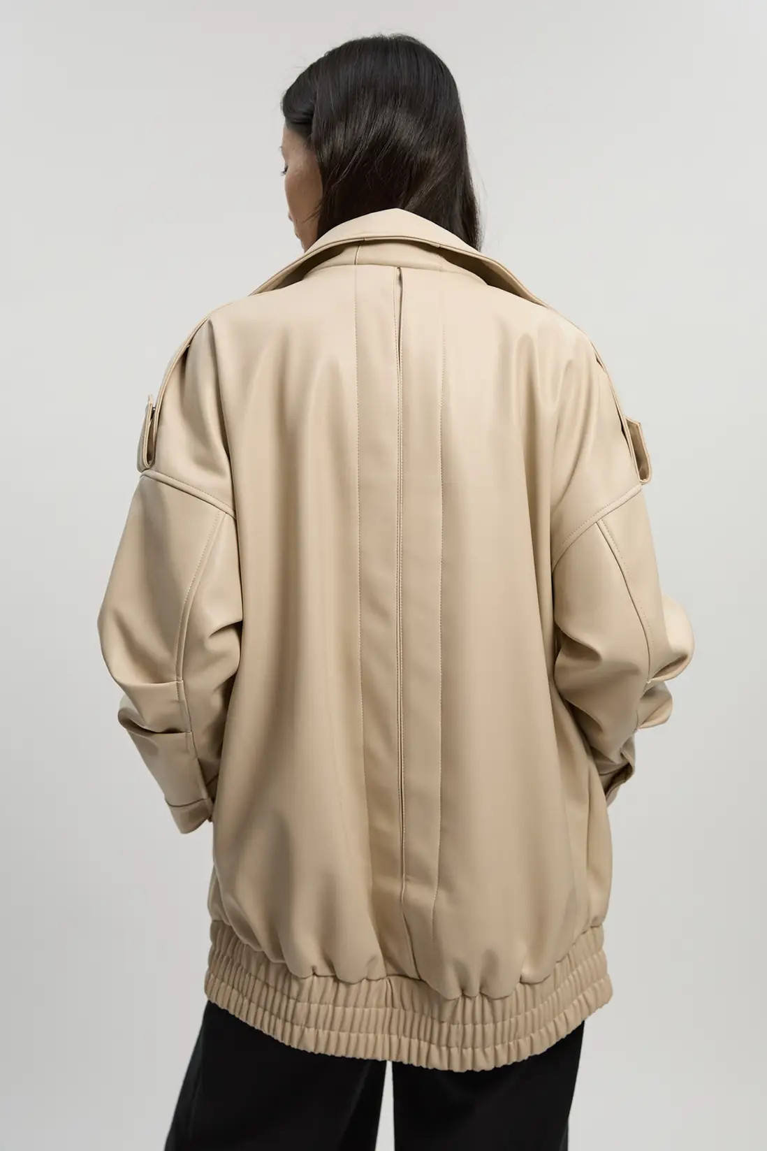 Cream Faux Leather Relaxed Cocoon Jacket | Karen Millen | Karen Millen UK + IE + DE + NL