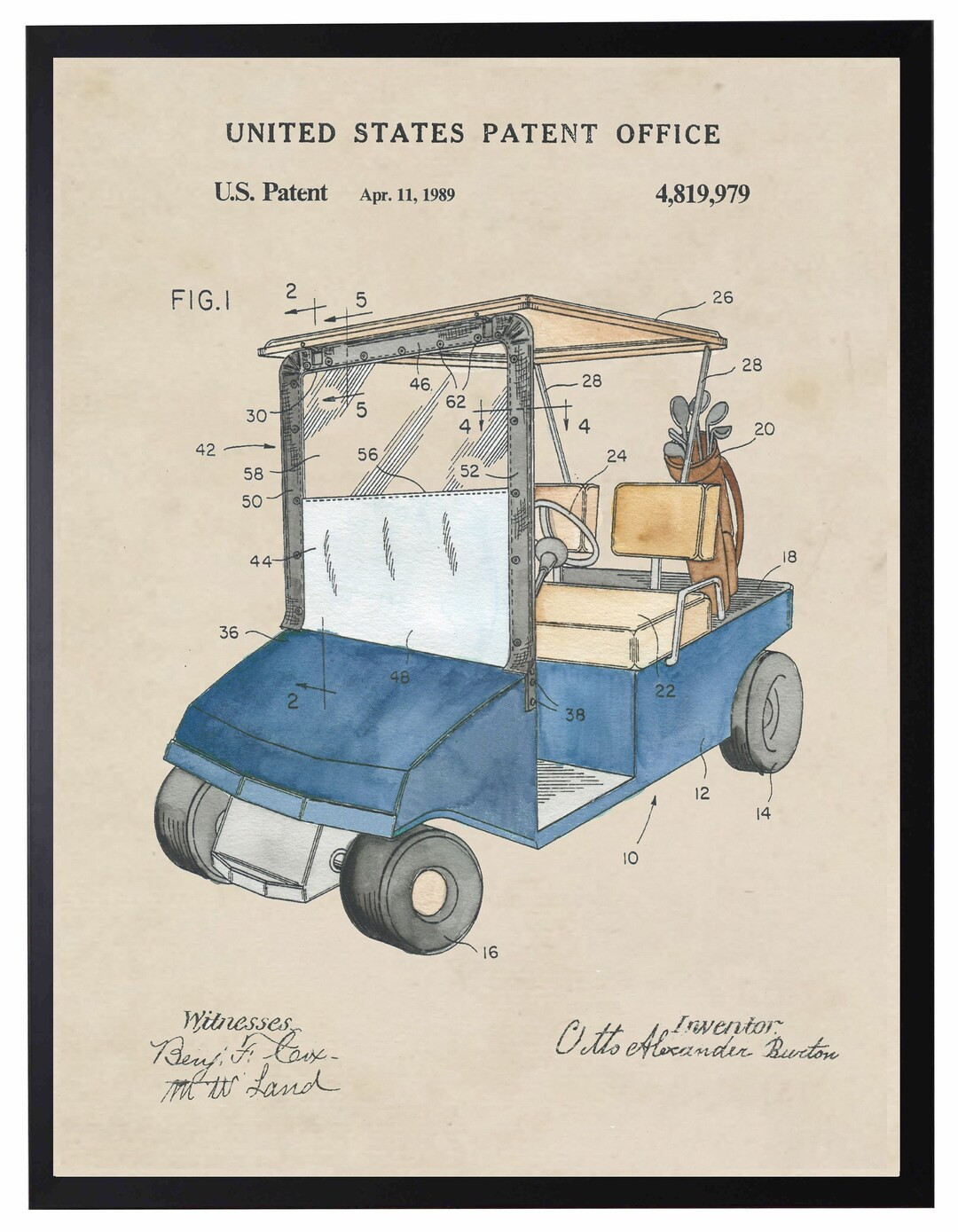 Blue Golf Cart Patent - Etsy | Etsy (US)