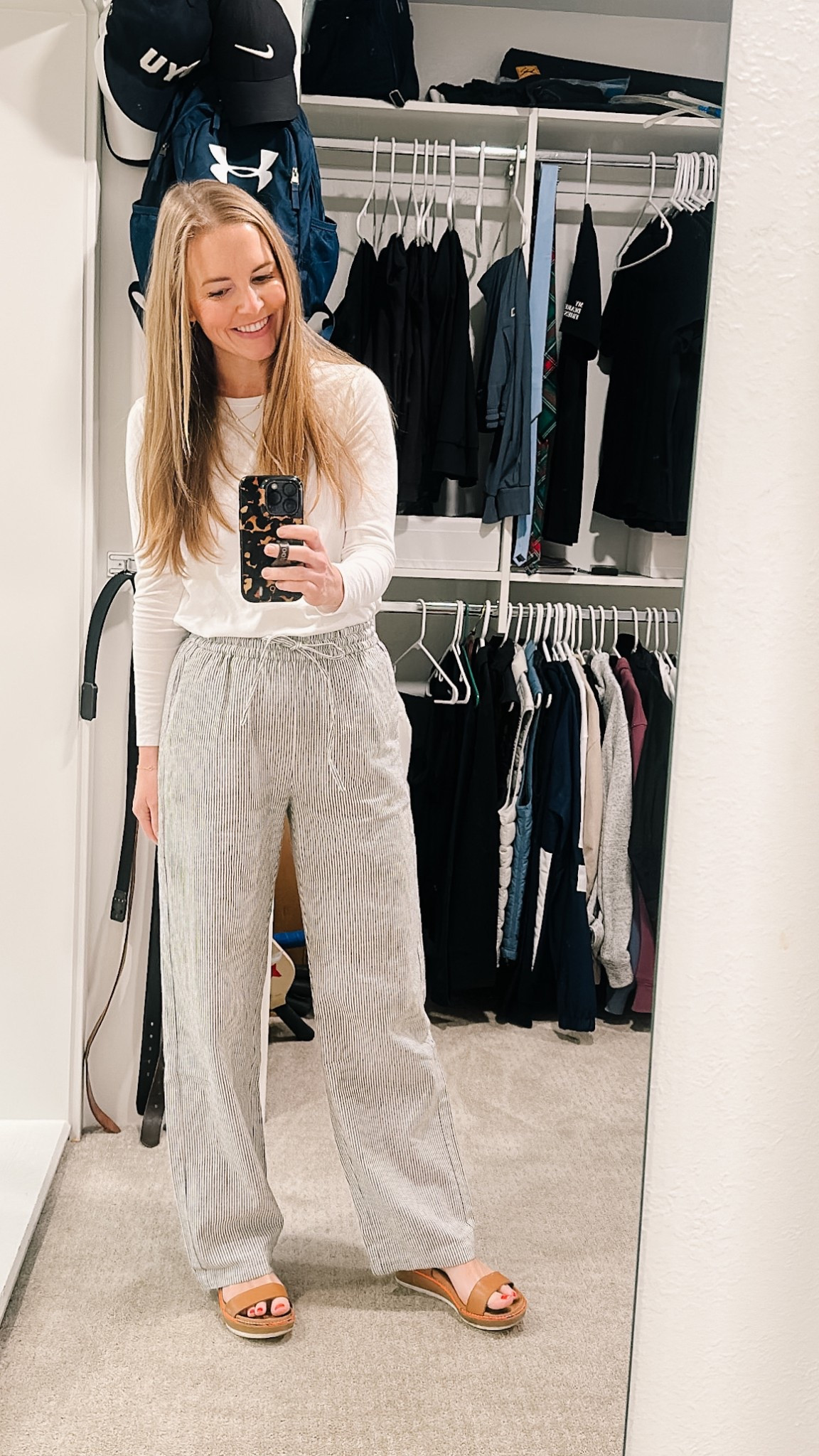 Perfect outfit for this in-between spring weather. 

These pants are a size 0 regular (my normal size) and I’m 5’4