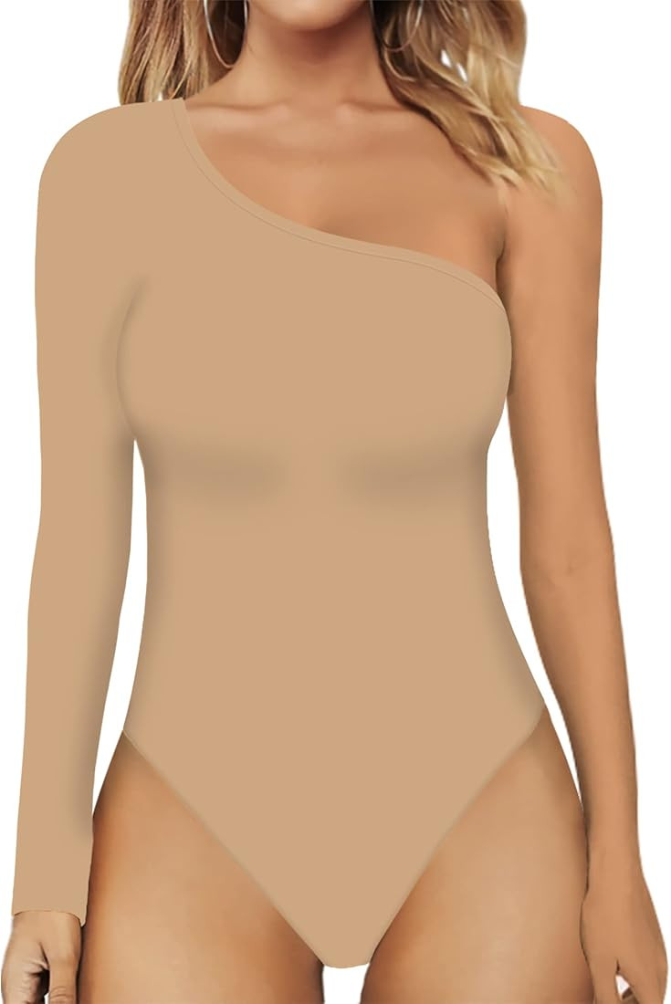 Women's One Shoulder Off Sleeveless Long Sleeve Tank Top Bodysuit Jumpsuits | Amazon (US)