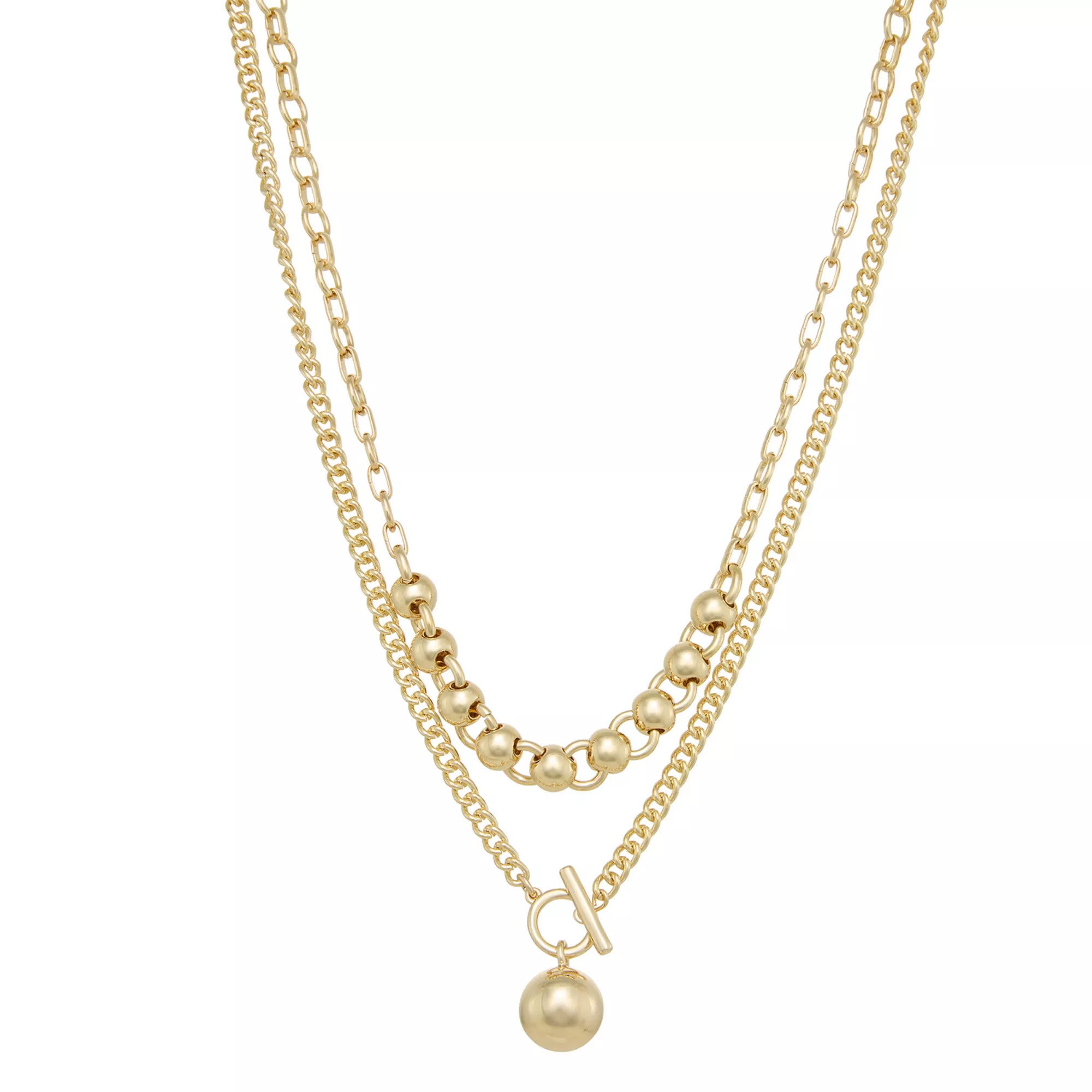 Nine West Gold Tone Bauble Multi-Row Layered Necklace, Women's | Kohl's