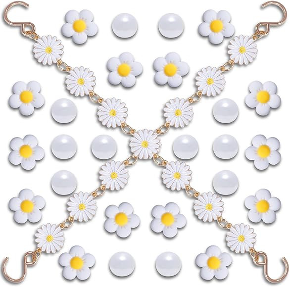 Mon Caramel 28PCS Daisy Flower Shoe Charms Pearl Charm, Alloy Daisy Chains for Shoes Women Girls ... | Amazon (US)