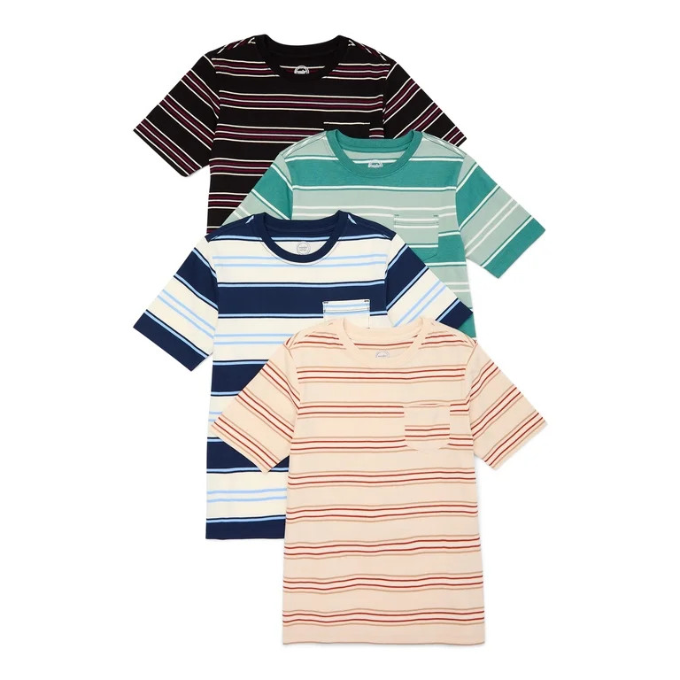 Wonder Nation Boys Stripe Tee with Short Sleeves, 4-Pack, Sizes 4-16 | Walmart (US)
